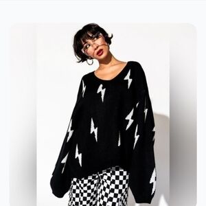 Dressed In LALA Black and White Lightning Bolt Sweater